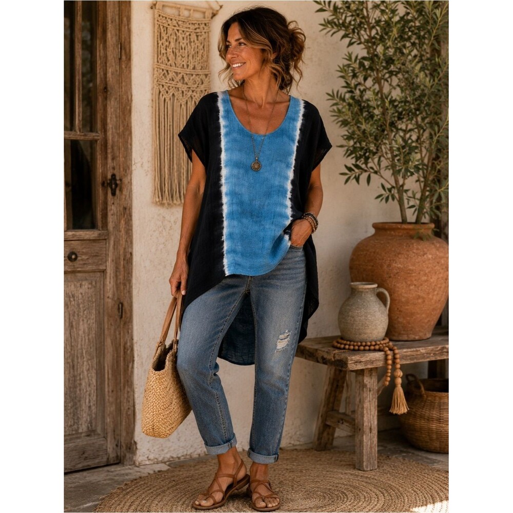 Stark‎ X Anthropologie Women’s Tunic Tie Dye Linen Top Size Large